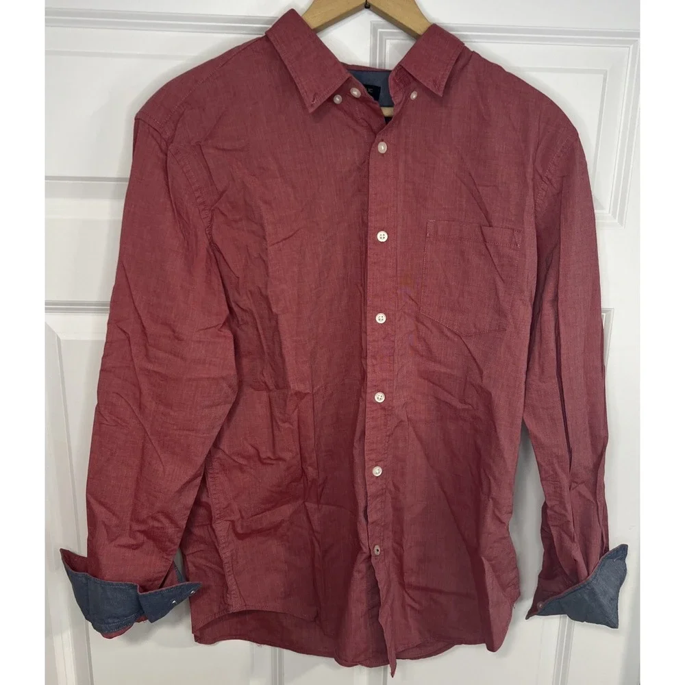 Banana Republic Camden Fit Custom 078 Wash Shirt Men's M Salmon Flip Cuff Cotton
